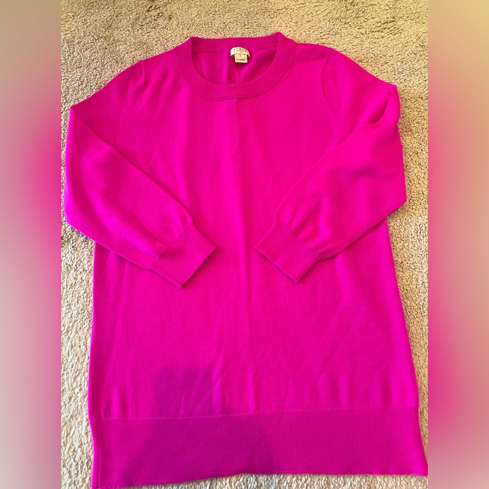 J Crew 3/4 sleeve crew neck sweater in Hot Pink!